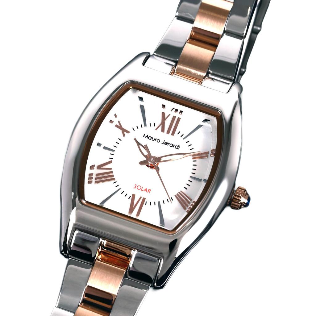 Mauro Geraldi Solar All Stainless MOP MJ058 Watch, Steel, Dial, Women's, (MJ058-1/White)