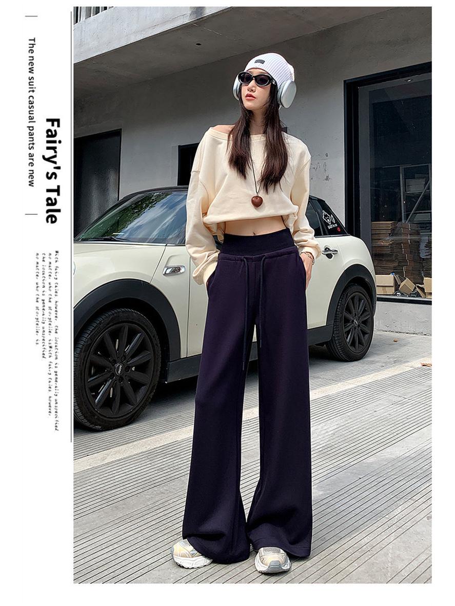 

Gray Elastic Waist Casual Loose-Fit Women s Sports Pants for Spring/Autumn 2026 - Drape Straight Leg Walking Pants M