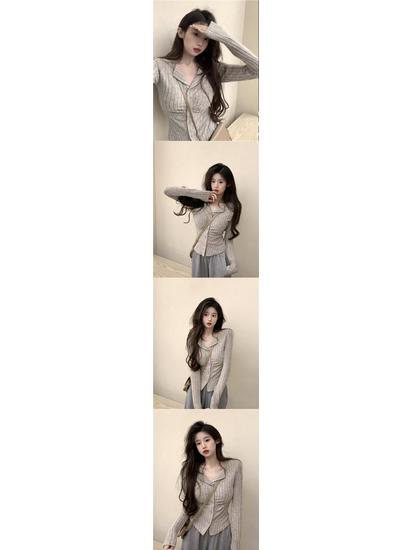 American Gentle Women's Knitted Sweater: Autumn Long-Sleeve Slimming Cardigan with Lapel Design