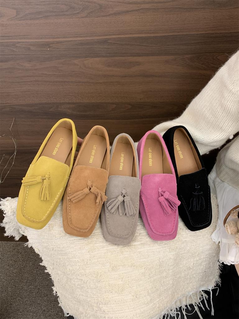 Fashion 2025 New Genuine Leather Cow Suede Women Flat Shoes Lazy Slip-on Loafers Lady Casual Walk Shoes Woman Shoes Zapatos De Mujer