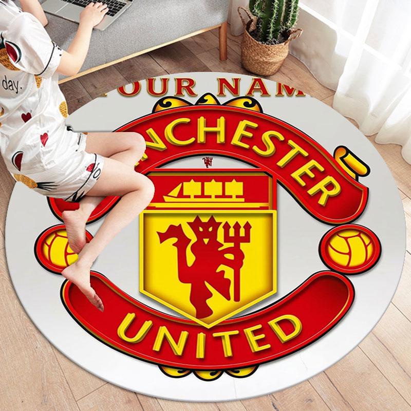 Manchester United F Custom Name Round Area Rug,Carpet Rug for Living Room Bedroom Sofa Playroom Decor,Non-slip Floor Mat