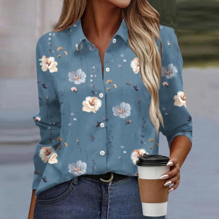 Casual Women Long Sleeve Floral Print Button Down Blouse Basic Wear Regular Top