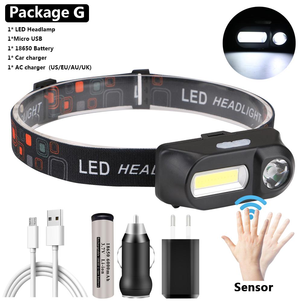 

1804 Датчик XP-G Q5 Налобный фонарь Кемпинг Налобный фонарь от 1*18650 Перезаряжаемая батарея Светодиодные лампы COB Литий-ионные 10 Вт Package G