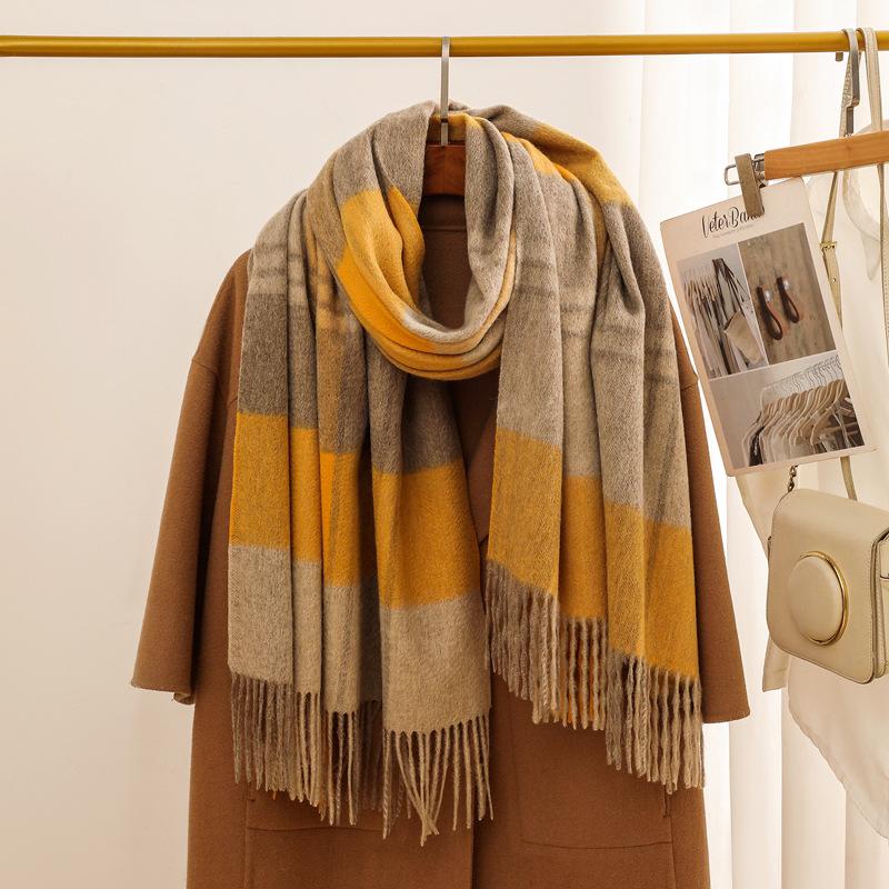 Autumn and winter new 100 wool scarf women's light luxury high-end plaid shawl versatile enlarged thickened warm scarf