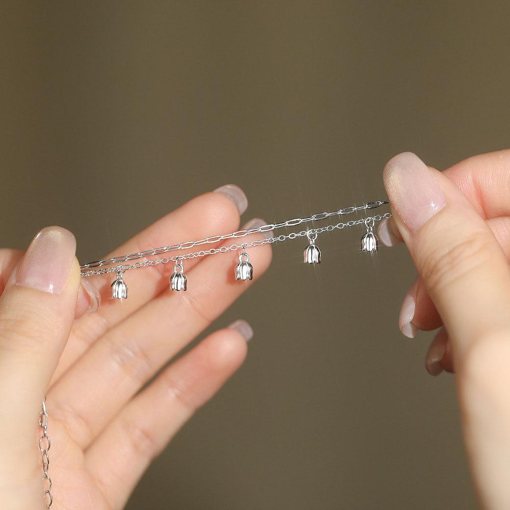 Double Layered Handmade Tassel Orchid Flower S925 Sterling Silver Bracelets Jewelry for Women Girls Gift Accessories YB-XY-759