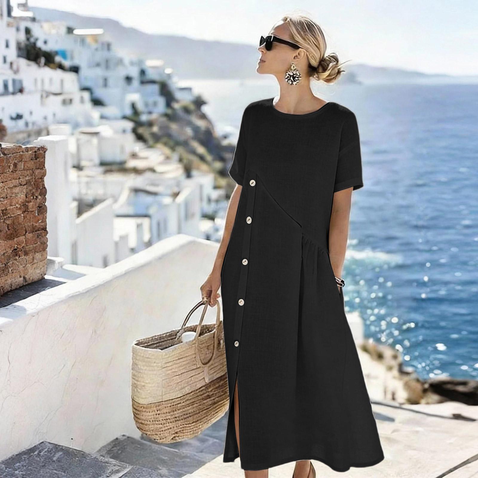 Women s Fashionable Casual -color Dress L чёрный