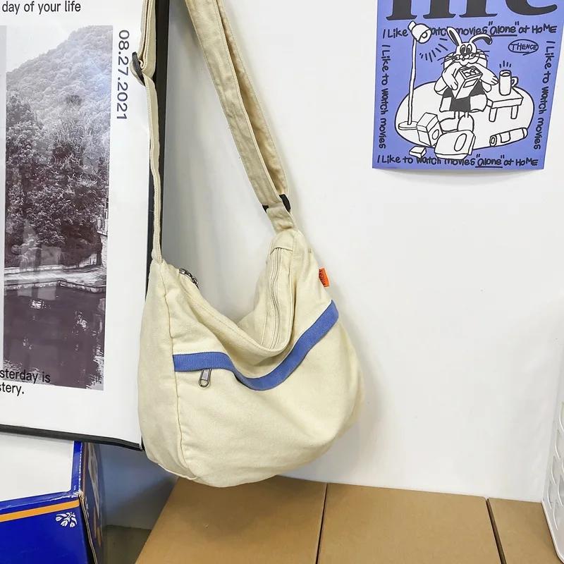 Canvas Bags For Women Vintage Handbags Casual Shoulder Crossbody Bag Eco Bag Korean Messenger Bag Y2K Unisex Black Shopper Bag