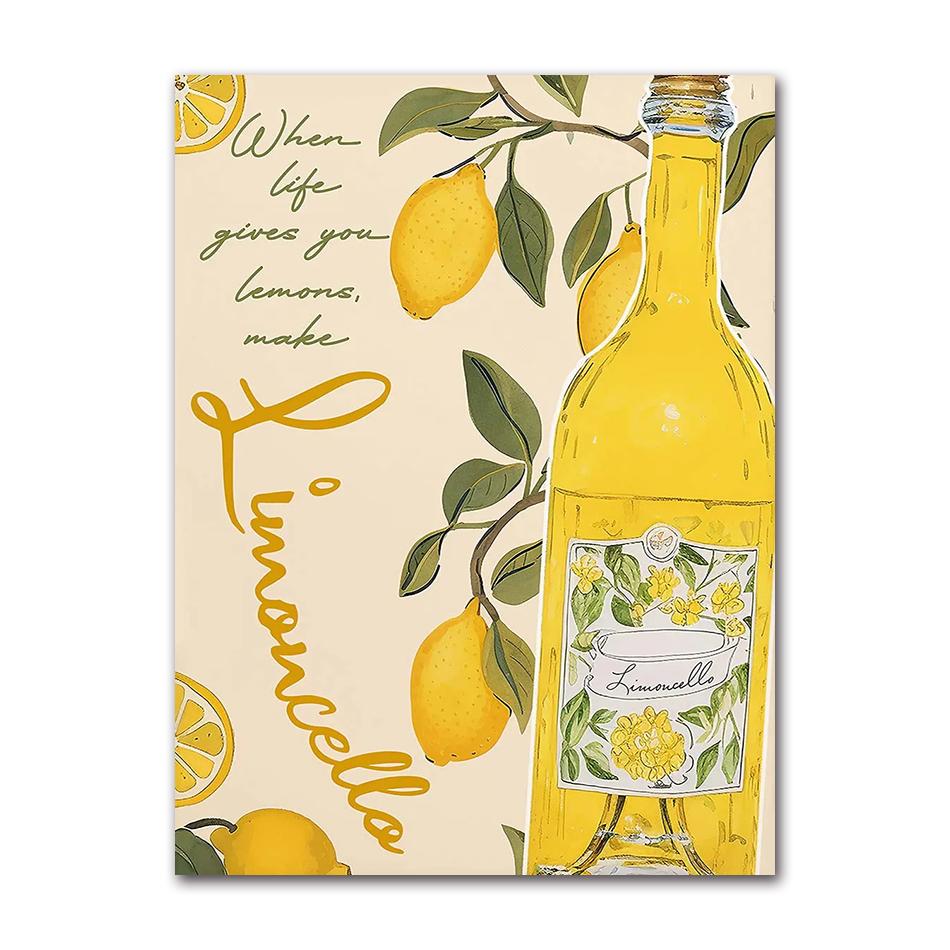 La Dolce Vita Limone Poster Stampe Retro Spritz Pittura su Tela Santorini Italia Viaggio Arte da Parete per Stanza Caffè Decorazione Quadro