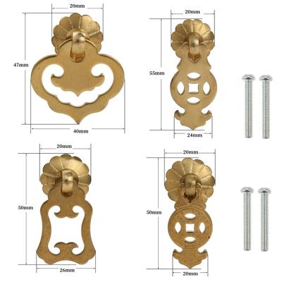 4pcs Retro Brass Kitchen Cupboard Cabinet Ring Pull Handle with Screws Furniture Door Knobs for Wardrobe Dresser Drawer Jewelry Box