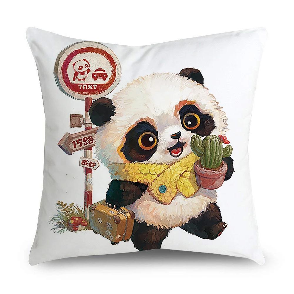 Pillowcase Office Decor Cushion Cover Cute Panda Pattern Home Square