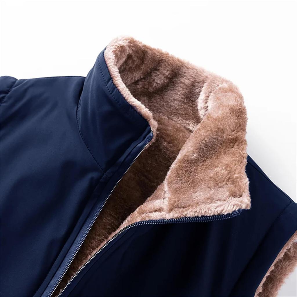 Men's Casual Solid-color Lambskin Vest, Men's Thickened Fleece Collar Warm Sleeveless Jacket
