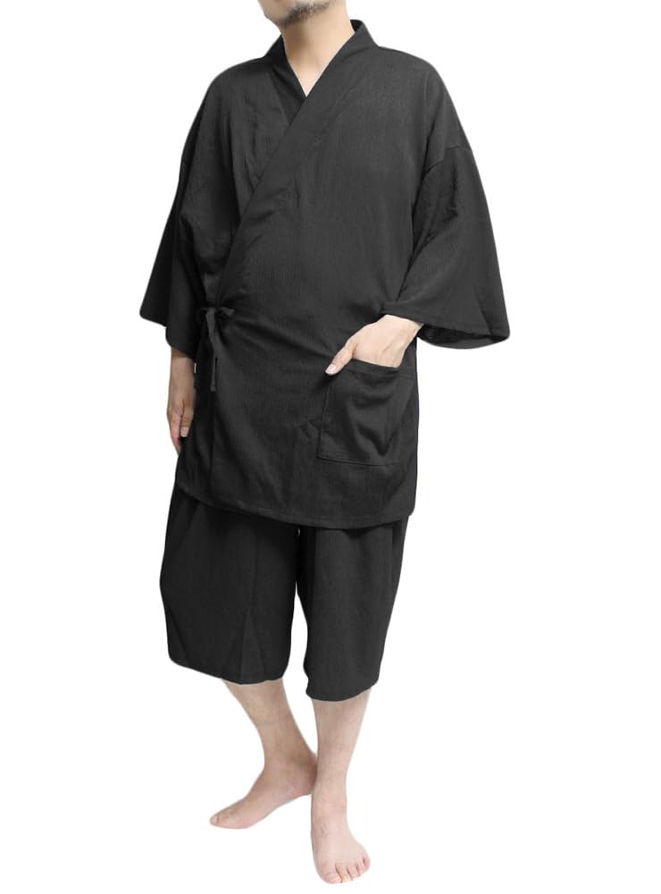 

Джинбей для большого японского верха и сидзира черный [один цвет] мужской, размер, узор, пижама, низ, ива, однотонный, переплетение, прохладный, комплект, 3L, чёрный