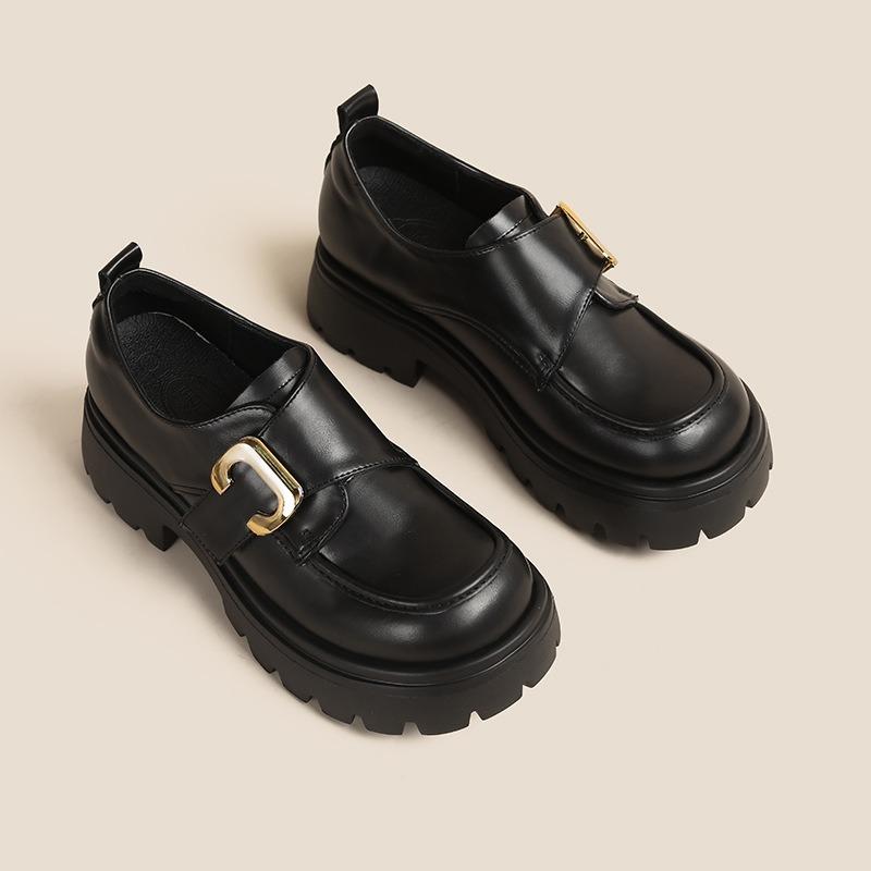 

Small leather shoes women s spring new inner height increase platform black leather Mary Jane single shoes 34