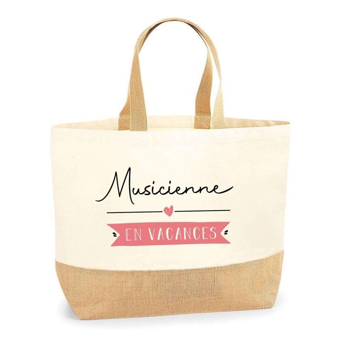 Jute Tote Bag - PLANETEE - Musician On Holiday - Multicoloured - Natural Jute - Made In France