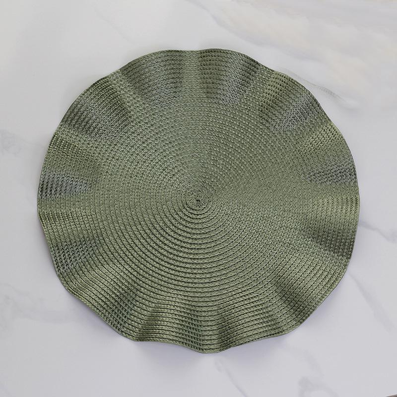 6Pack Round Placemats Solid Color Ruffles Woven Washable Table Mats for Dining Table Heat Resistant Non-Slip Kitchen Accessories