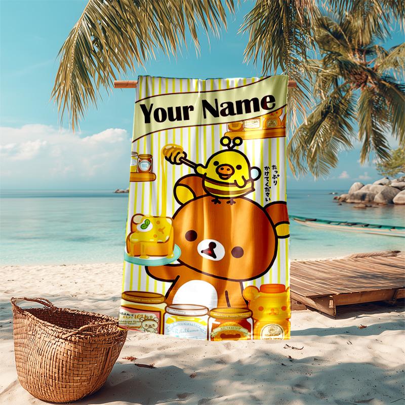 Personalized Customized Proof Beach Towel with San-X Rilakkuma Pattern - Soft, Absorbent,quick-drying,perfect Swimming,camping&bathing