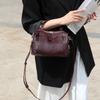 Head Layer Cowhide Boston Pillow Bag Women's New Crossbody Bag Black Fashionable High-end Soft Leather Handbag