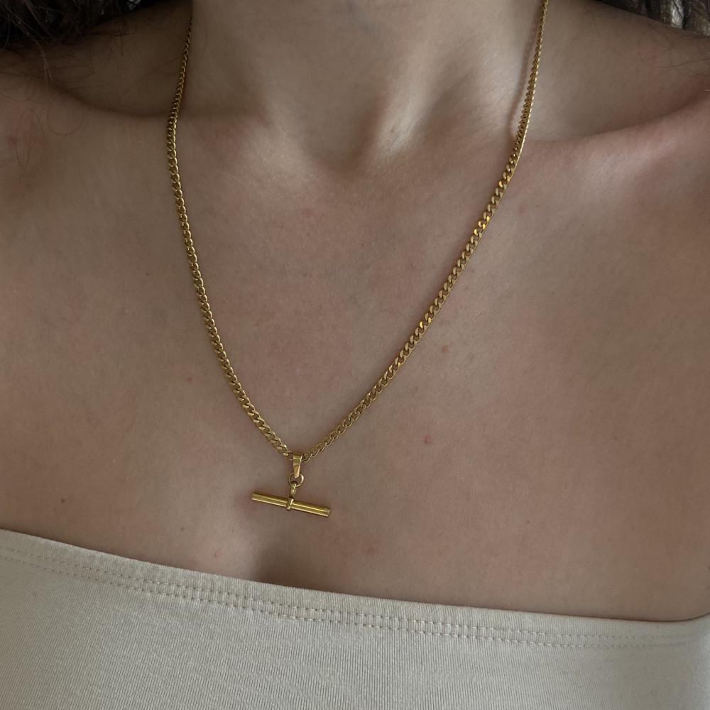 Elegant Women's T-Shaped Titanium Steel Necklace - Light Luxury Style Clavicle Jewelry