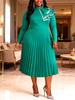 Women's Plus Size Ruffle Hem Long Sleeve Formal Gown with Stand Collar