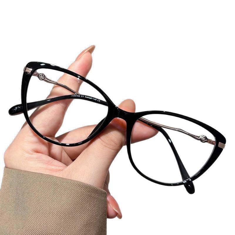 Elegant Women's Cat-Eye Butterfly Eyeglass Frame - Floral, Large, Slimming, Anti-Blue Light, Non-Prescription Glasses