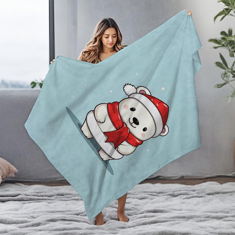 Tuniu Cute polar bear plush fleece blanket for winter autumn bedroom sofa gift Soft warm throw blanket