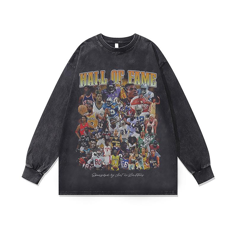 Washed Retro Washed Crew Neck Sweatshirt Autumn And Winter New American Hip-Hop Bottom Long-Sleeved T-Shirt For Men And Women