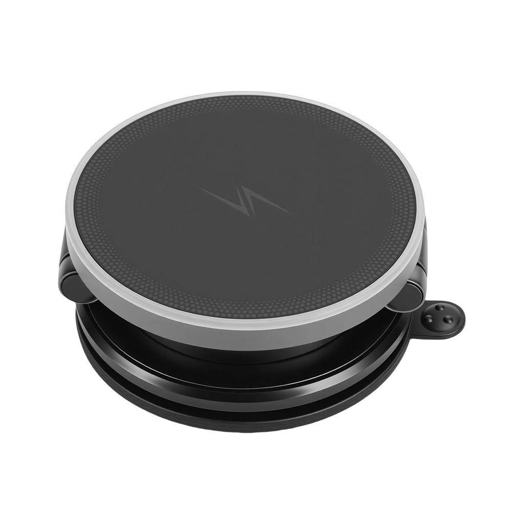 Magnetic Wireless Phone Holder, 15W Fast Charging with Suction Cup and Ambient Light, Multi Angle Adjustable Mount for