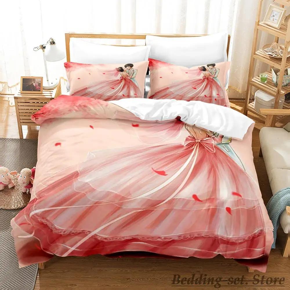 New Anime Wedding Bedding Set Single Twin Full Queen King Size Bed Set Adult Kid Bedroom Duvetcover Sets Anime Parure De Lit Bed