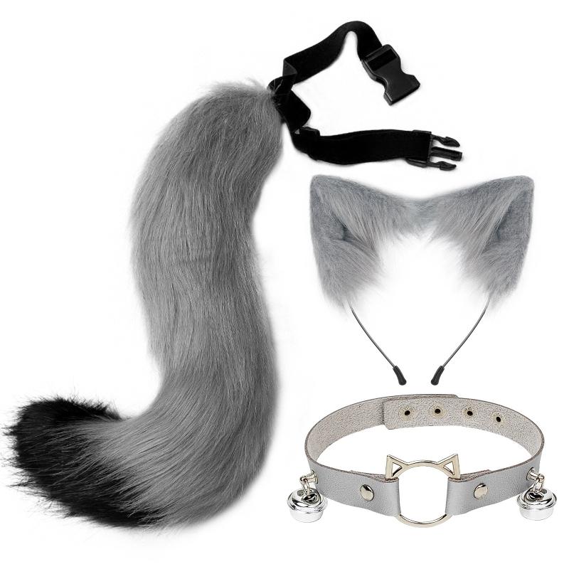 Fluffy for CAT Ears Hair Hoop Bell Leather Collar Animal Tail Set Cosplay Costum Drop Shipping