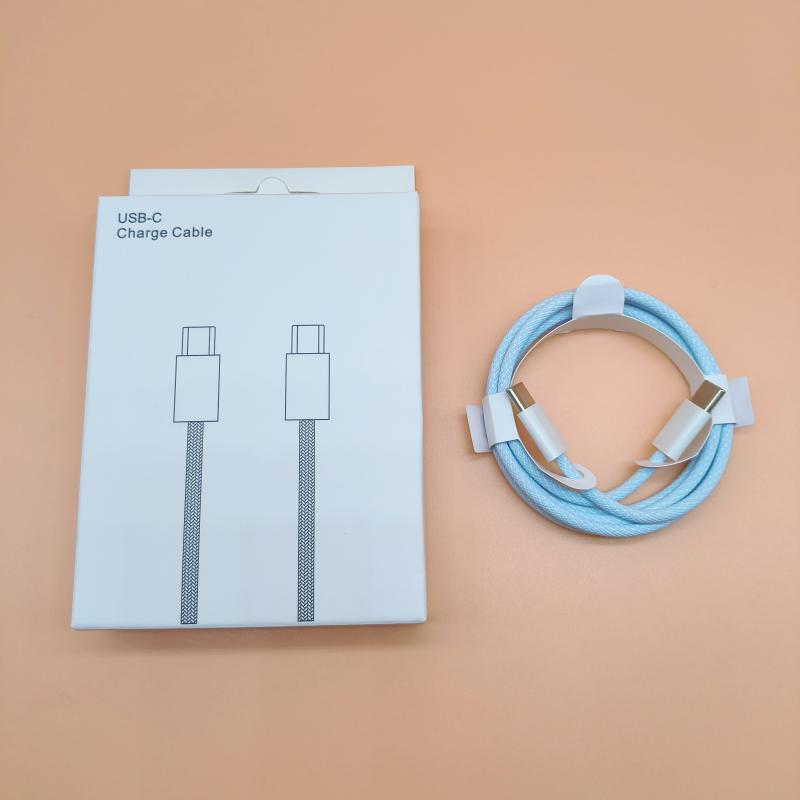 Dual-Head Type-C Male-to-Male Braided Laptop Charging Cable: 15W True PD Fast Charging Compatible.