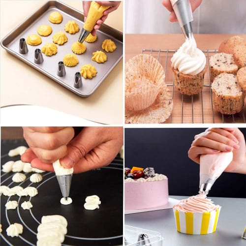 MOCOXYKLXY 5-Piece Stainless Steel Pastry Tips, Round and Flower Shape, for Cake Decorations, Cream Puffs, Cookies, and Cakes