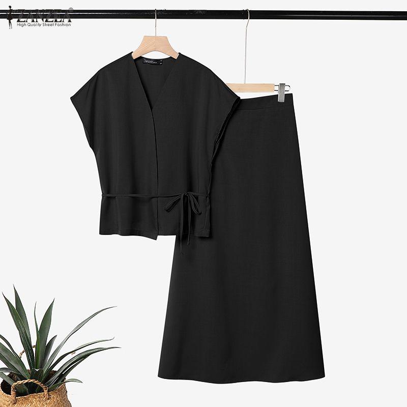 ZANZEA Elegant Women Outfits Batwing Sleeve Blouse and Skirts Casual Office Two Piece Suit Sets S