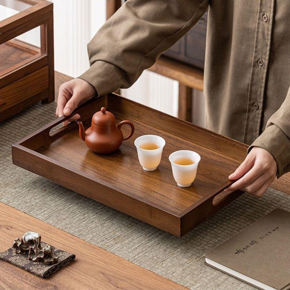 Rectangular Bamboo Wooden Tray With Handle Dessert Pallet Decorate Tray Serving Tray Coffee Table