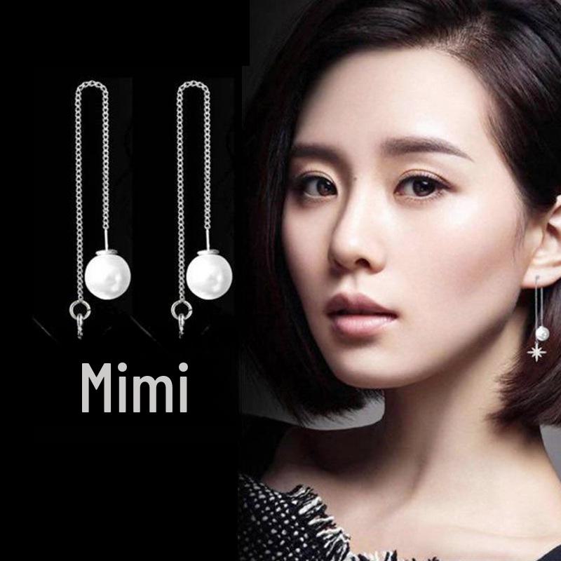 Brincos Longos Coreanos de Prata S925 Agulha Estrela & Lua Folha Trevo para Mulheres