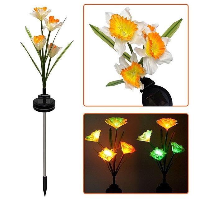 4 Heads Solar Flower Light White/Purple/Yellow Daffodil LED Light Garden Decorative Lawn Lamp RGB Changeable Landscape Lights