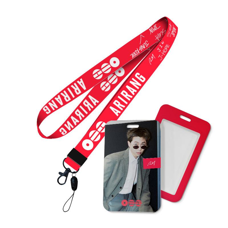 Kpop Idol BTS World Tour ARIRANG Lanyard and Card Holder Set, Printed Neck Strap with ID Badge Sleeve Photocard Protector for ARMY