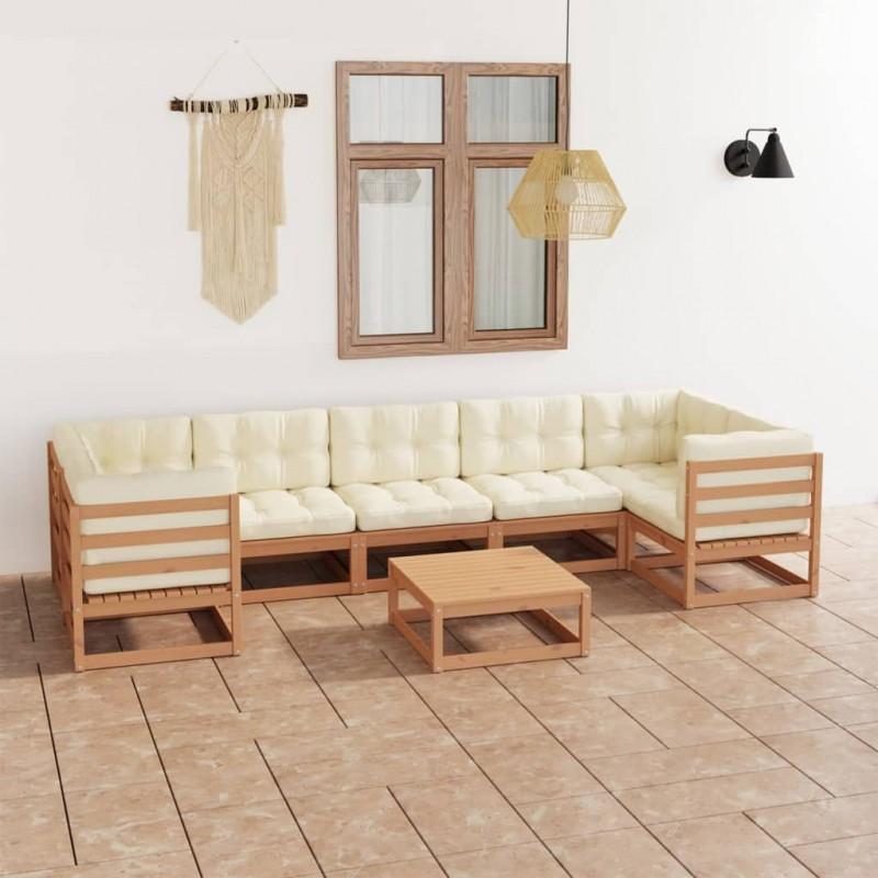Día y Noche - Día y Noche Set de muebles de jardín 8 pzs cojines madera pino marrón miel
