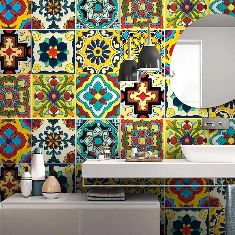 Samolepky na zeď bohémské dlaždice, sloupnout a nalepit, vodotěsné samolepky na zeď obývací pokoj kuchyně ložnice domácí dekorace na zeď