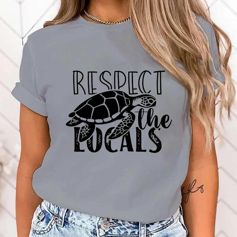 (Premium T-shirt)Women'S Fashion Funny Protect The Ocean Respect The Locals Letter Print T Shirt Summer Female Loose Casual Tops