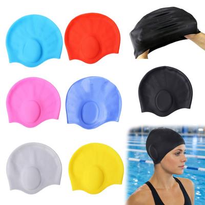 Adults Silicone Swimming Cap, Waterproof Non-slip Elastic Pool Swim Hat, Men Women Ear Protection Bathing Cap for Short Long Hair