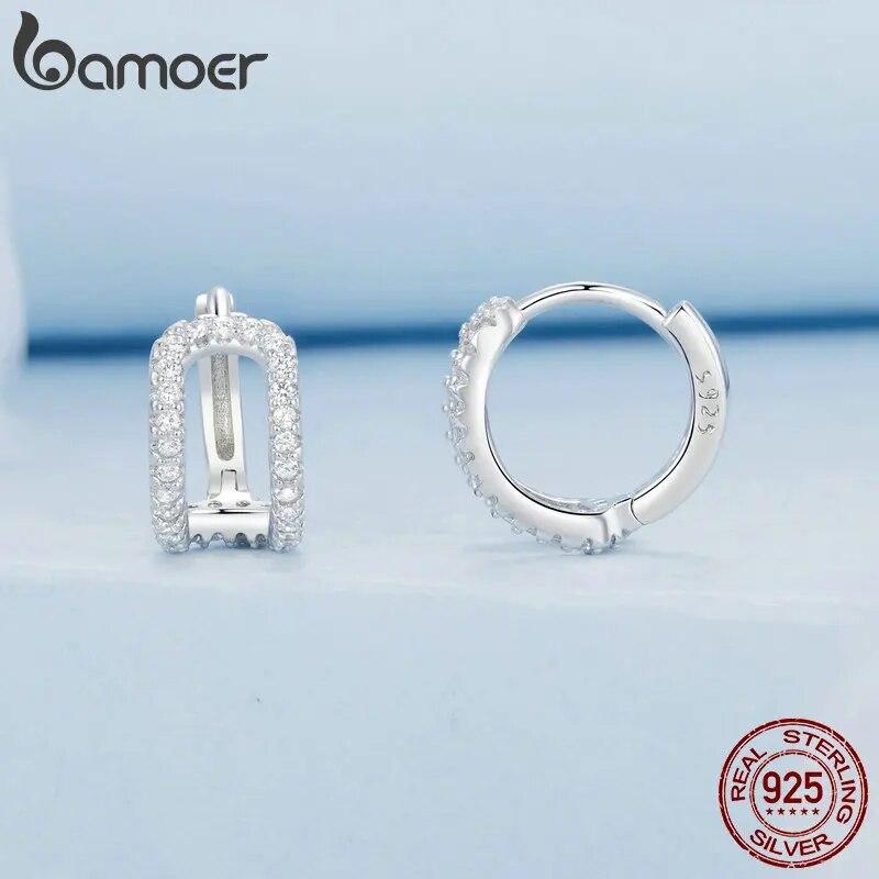BAMOER White Gold Plated Huggie Earrings Small Hoop Earrings for Women, 925 Sterling Silver Hypoallergenic CZ Earrings