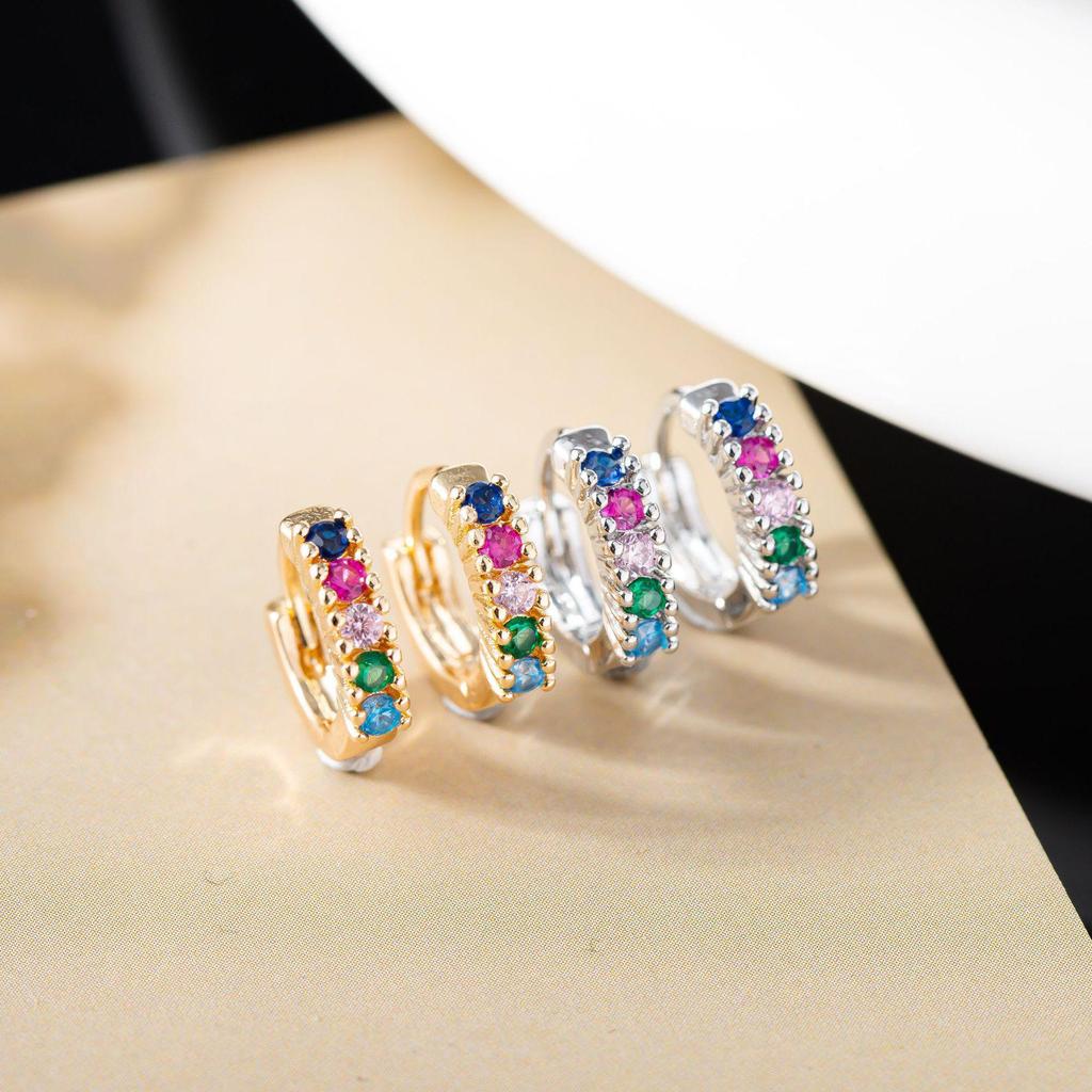 Colored Cubic Zirconia Hoop Earrings: Light Luxury Designer Jewelry for Women