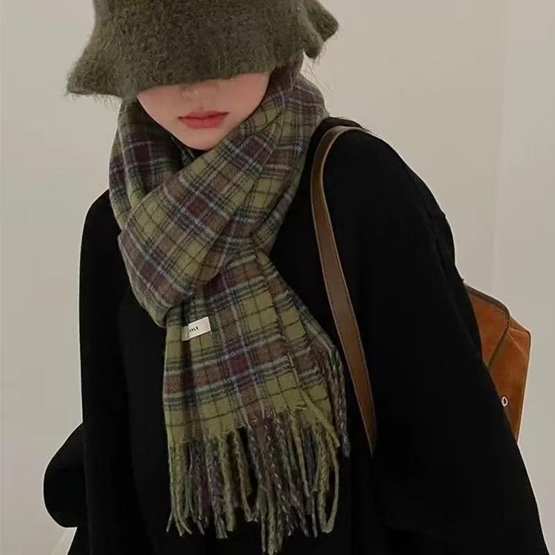 Sciarpa a Quadri Invernale da Donna, Stile Giapponese-Coreano Carino, Versatile Scaldacollo Caldo a Sciarpa