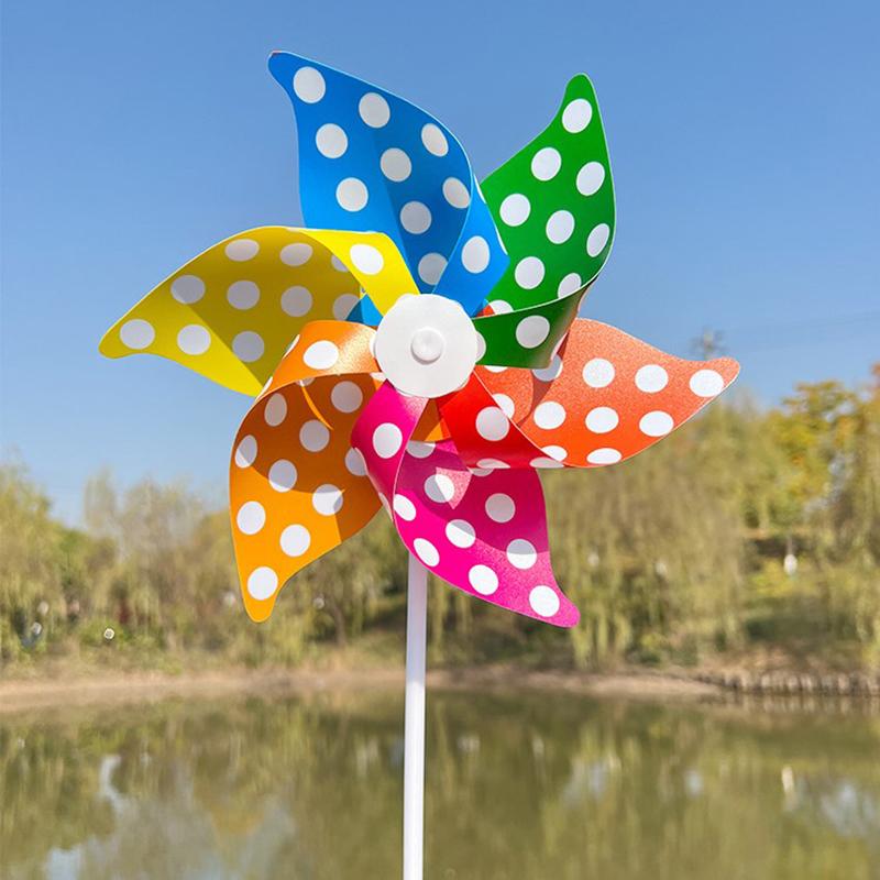22Cm Six-Leaf Stripes Solid Color Small Plastic Hand-Held Windmills Garden Plant Flower Repellent Windmill Outdoor Decoration