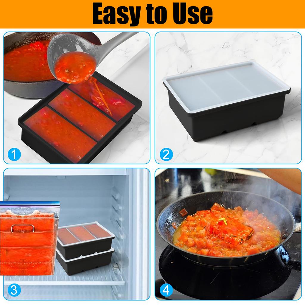 2 Stück Silikon-Gefrierbehälter mit Deckel Lebensmittel-Gefrierbehälter Silikon Eiswürfel-Gefrierform Gefrieren Aufbewahren Suppe Soße Brühe Rest