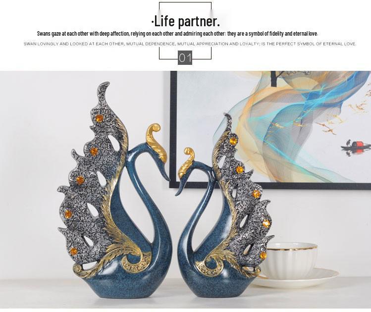 European Style Decorative Couple Swan Ornaments for Living Room, Bedroom, Office, and Entryway