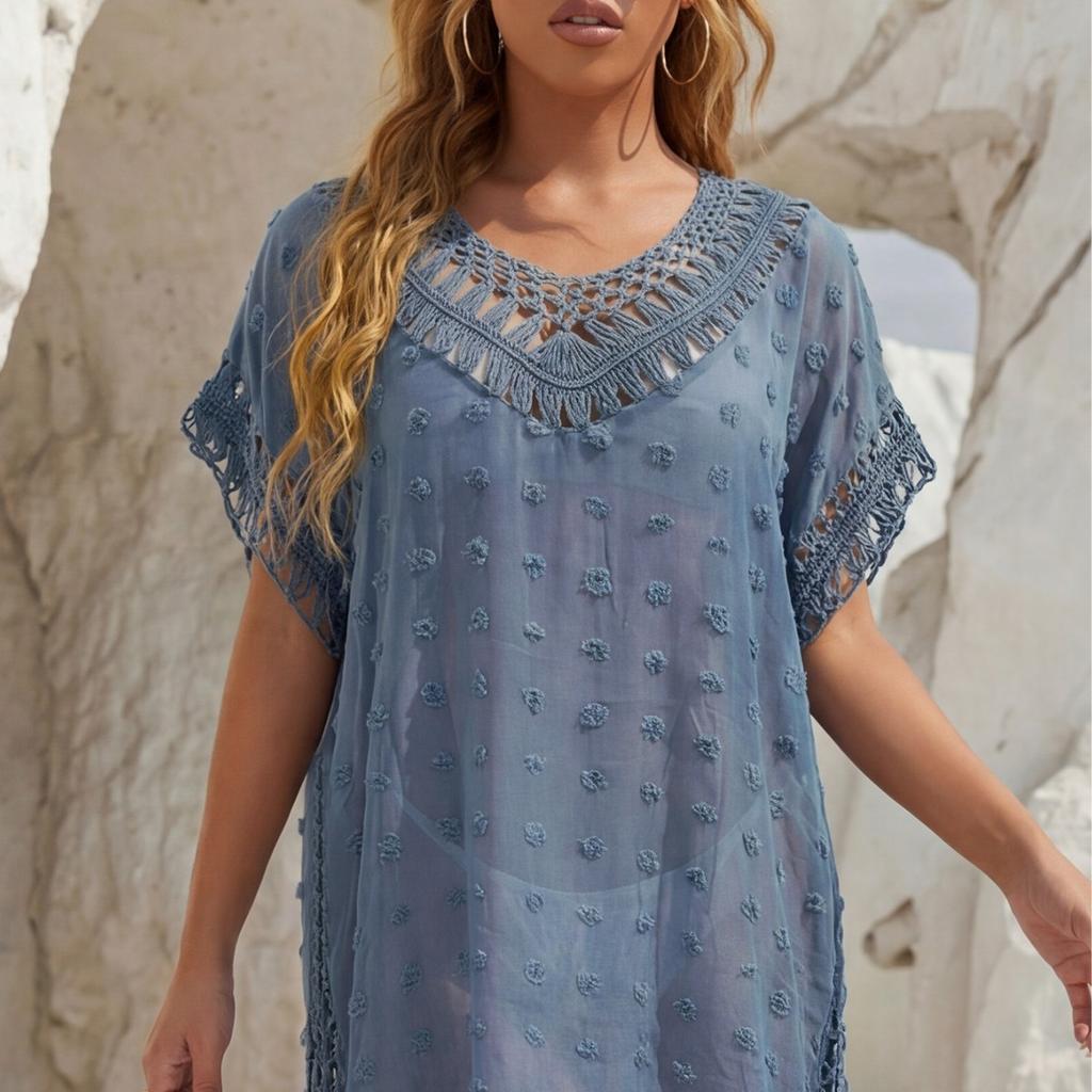 Sexy Women's Beach Cover-up with Three-dimensional Jacquard Embroidery and Patchwork Design, Loose Bikini Outerwear