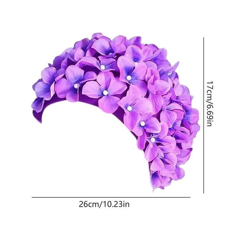 Hand-Sewn 3D Flower Swim Cap Fashion Women's Large Size Silicone Swimming Hat with Embroidery Petals Comfortable Cute Design