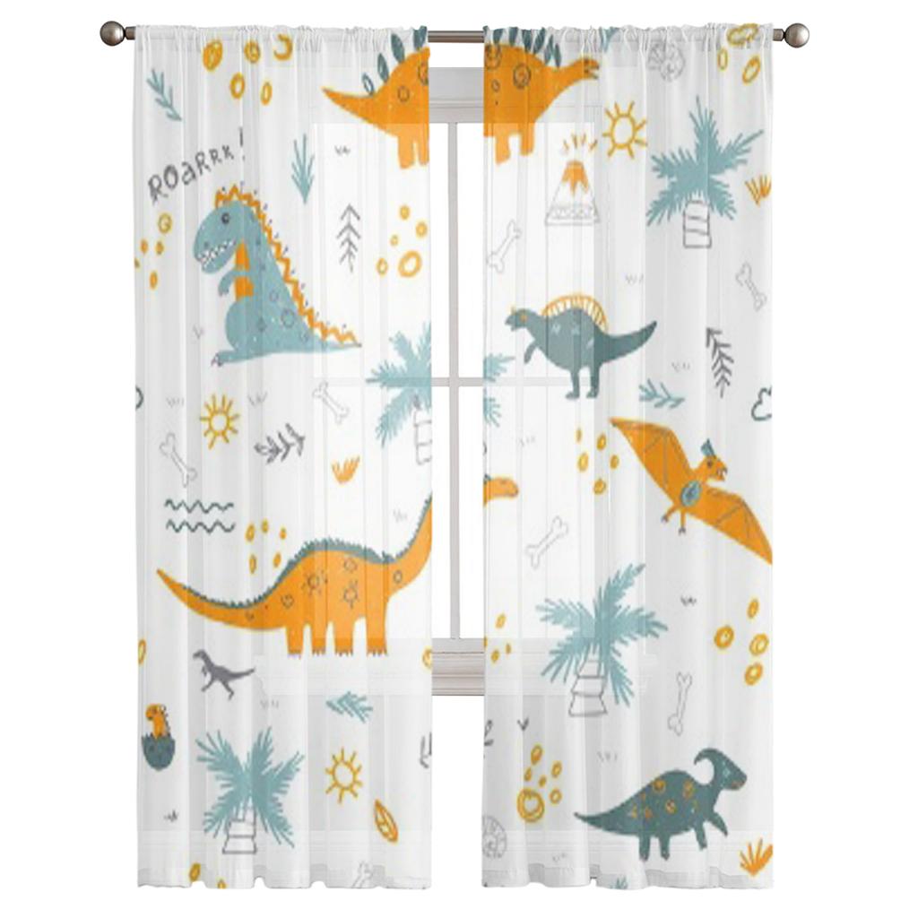 Bunte Dinosaurier Vulkan Palme Muschel Transparente Vorhänge für Wohnzimmer Tüll Fenstergardine Schlafzimmer Küche Schleier Drapierungen