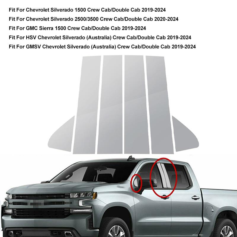 Chrome For Chevrolet Silverado 1500 Crew Cab Double Cab 2019-2024 Pillar Posts Car Window Trim Cover BC Column Stickers